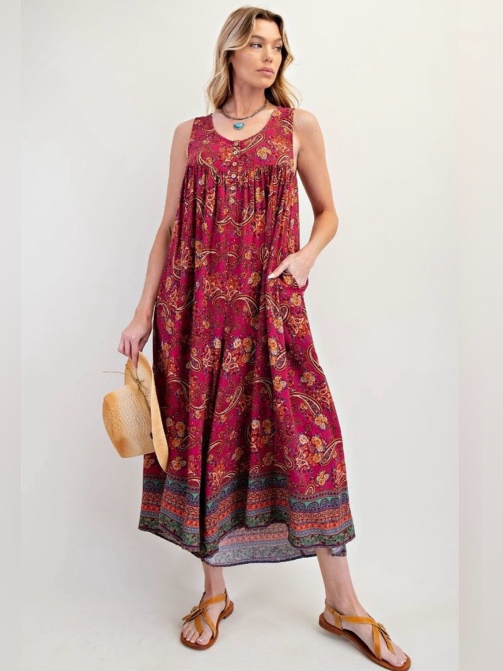 Easel Patchwork Print Relaxed Fit Boho Wide Leg Jumpsuit NWT Size Large